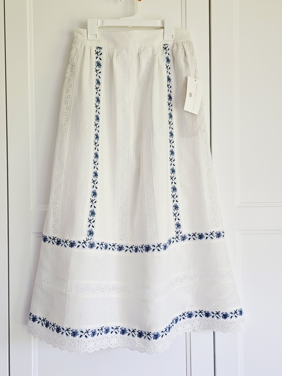 Caroline Constas Dresses & Skirts - Caroline Constas White Maxi Skirt with Blue Floral Embroidery Small - NWT $189